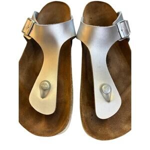 Birkenstock Papillio Gizeh Silver Platform Ladies Sz 10
